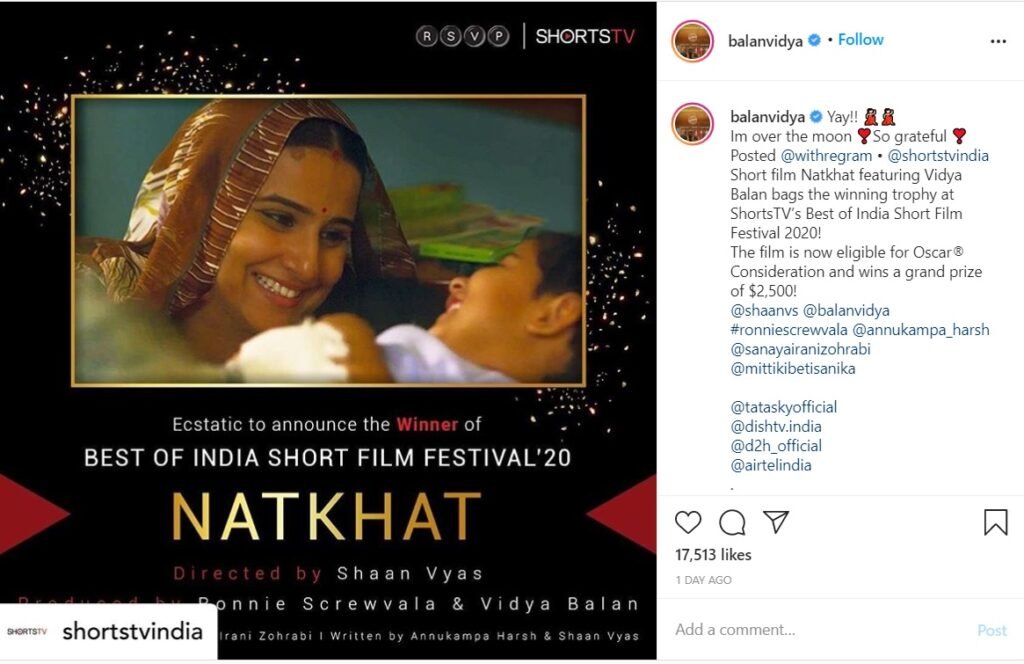 Vidya Balan’s short film ‘Natkhat’ eligible for Oscar nomination