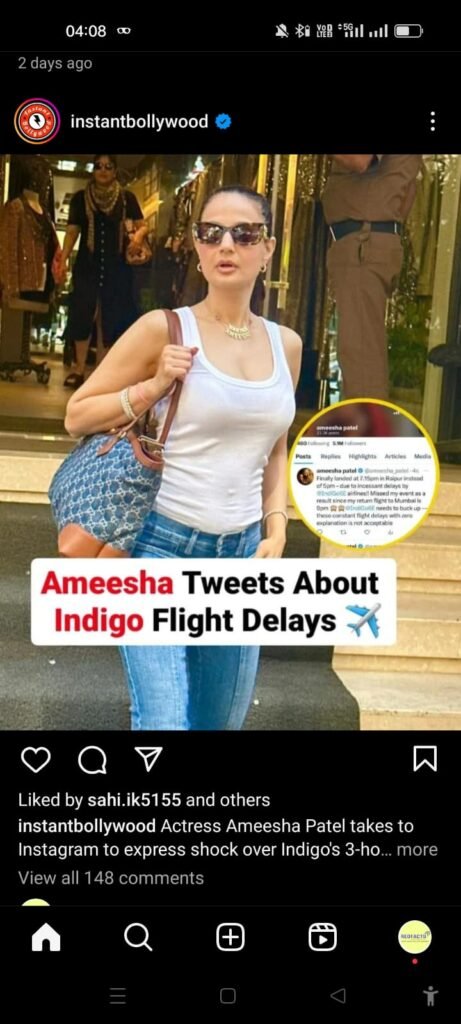 Actress Amisha Patel Voices Frustration Over IndiGo Flight Delay